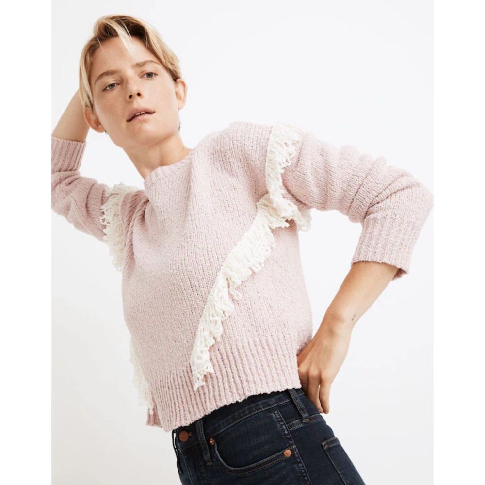 Madewell Montford Fringe Pullover Sweater Wisteria Dove Pink Scoop Neck Small